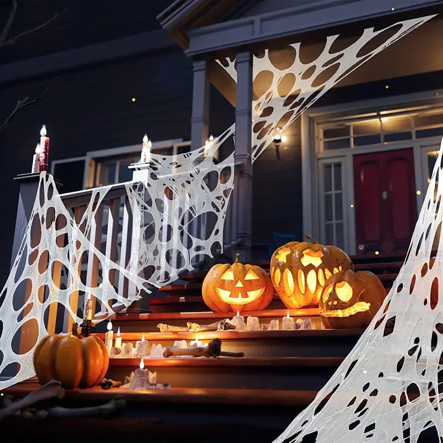 Halloween Decorations Outdoor Spider Web 26.9X12.46ft: Cut Your Own Giant Stretchy Beef Netting Spiders Webbing Gauze Cobweb Haunted House Decor