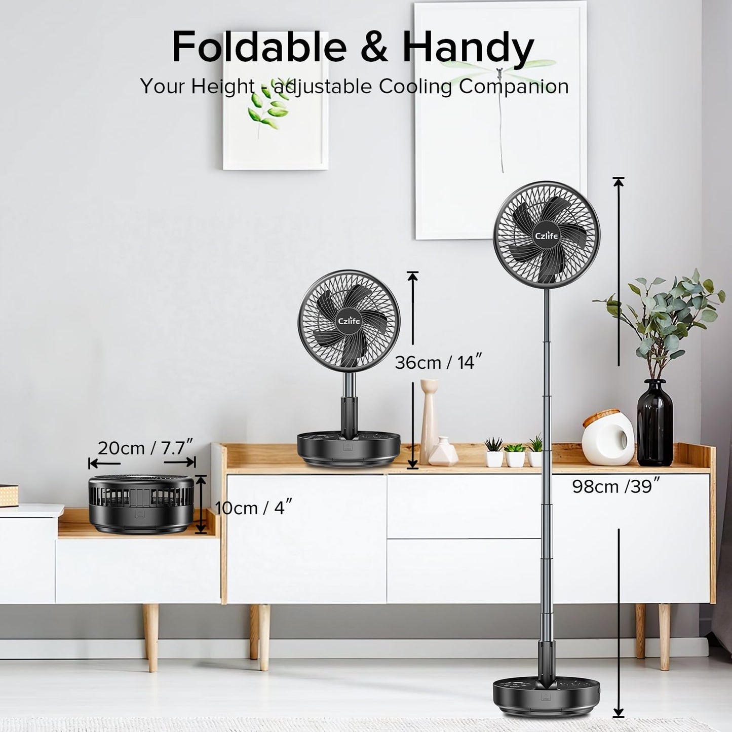 Czlife F9 Portable Fan, 10000Mah Rechargeable Battery Powered For Travel Sleeping Camping Bedroom Outdoor, Cordless Floor Desk F
