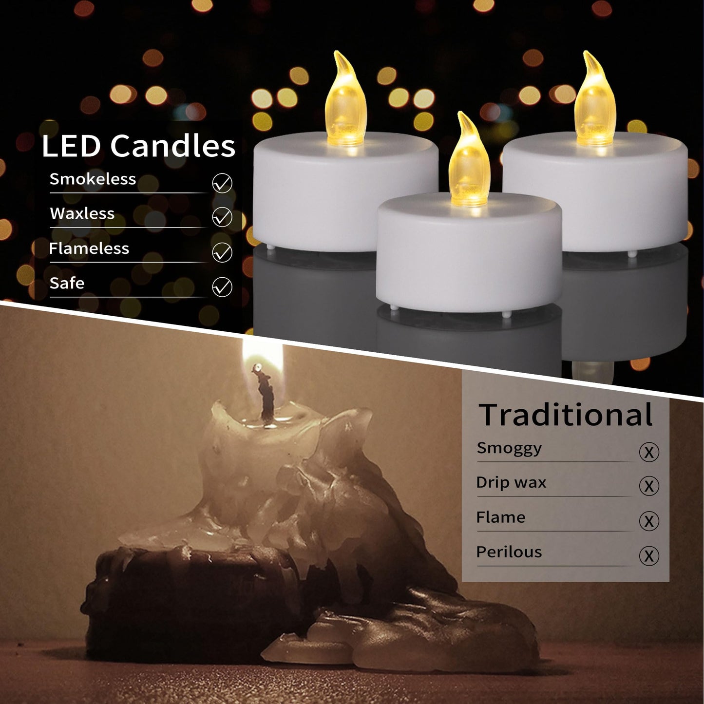 100PCS Flameless LED Tea Lights Candles, Realistic and Bright Flickering Long Lasting 200Hours Battery-Powered, Ideal Party, Wedding, Birthday,Halloween, Christmas ,Home, Table Decoration WarmYellow.