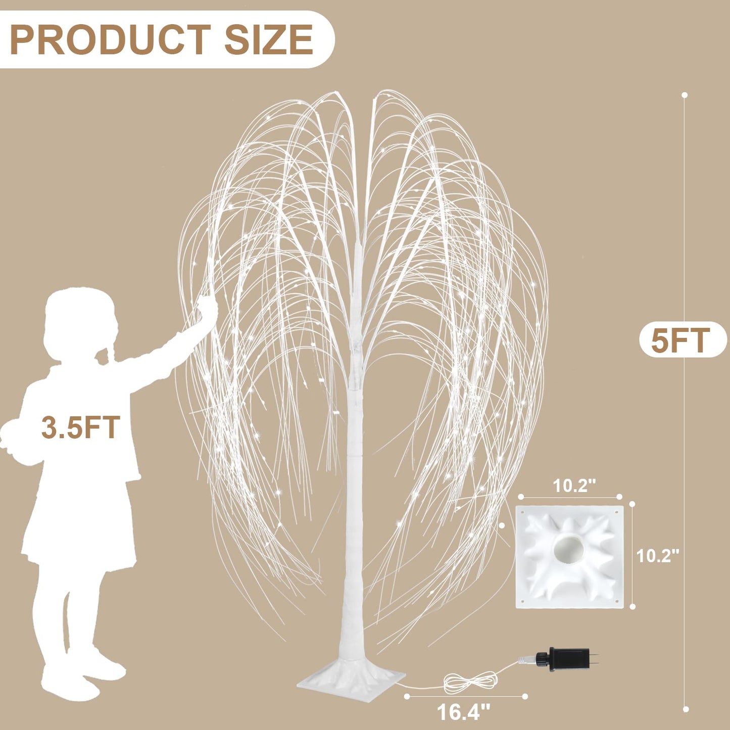 Fanshunlite Lighted Willow Tree, 5FT 216 LED Weeping Willow Tree with Warm White Fairy Lights for Outdoor Indoor Decor, Twig Tree Wedding Festival Home Garden Party Decoration