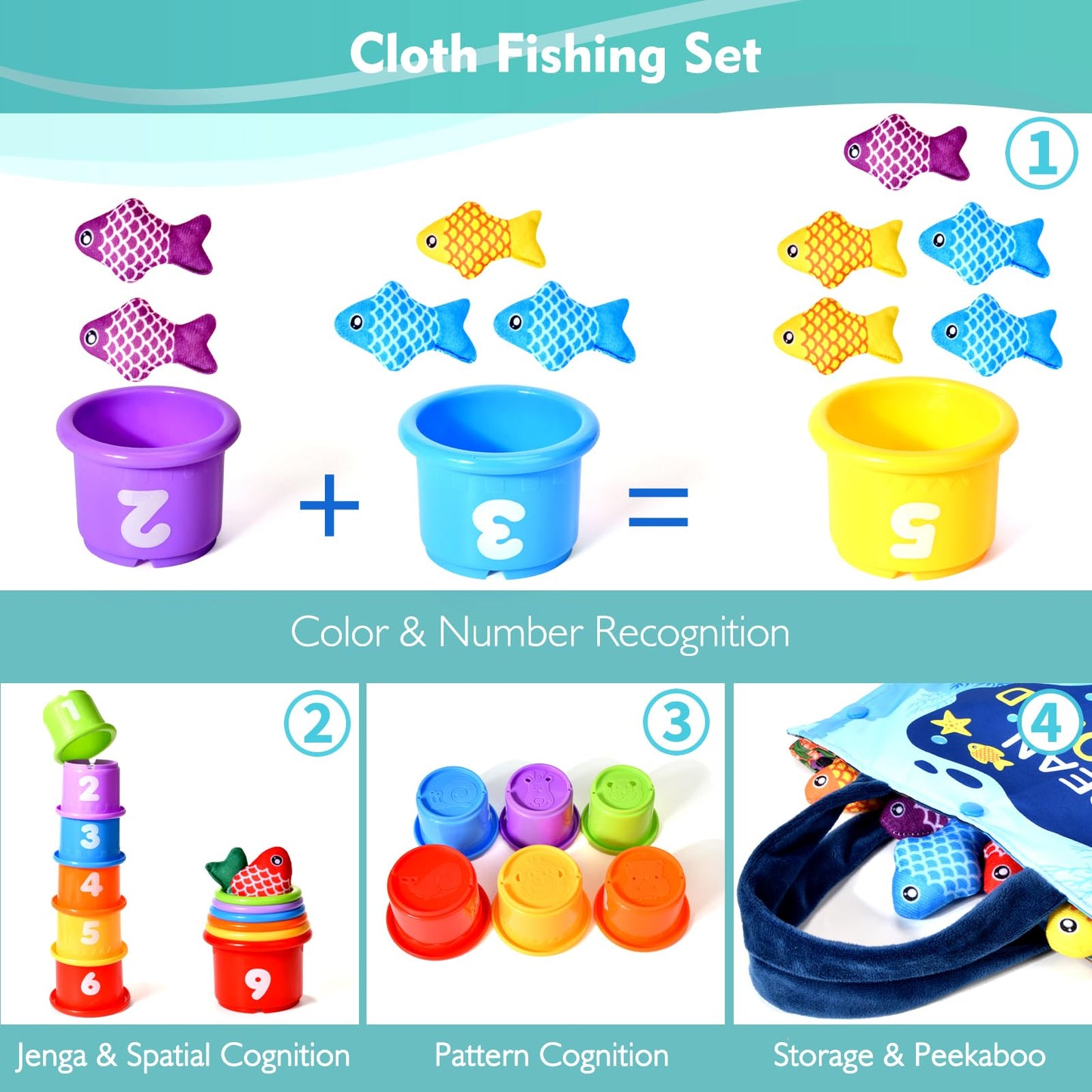 BAHIAKLO Montessori Toys for 1 Year Old Boy Girl Gifts, Cloth Fishing Game Toddler Toy 1-3, Sorting Learning Baby Toys 6-12-18 Months, One Year Old Girl Boy Birthday Gifts