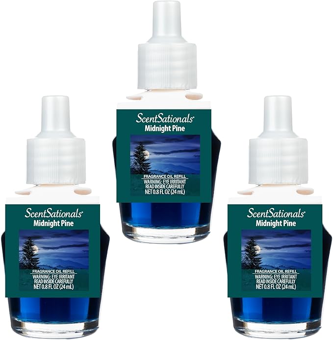 Scentsationals Fragrance Oil Plug In Air Freshener Refills 3-Pack - Midnight Pine - Works with Scentsationals Wall Plugs, Long-Lasting Home Fragrance, 0.8 fl oz Each, Packaging May Vary