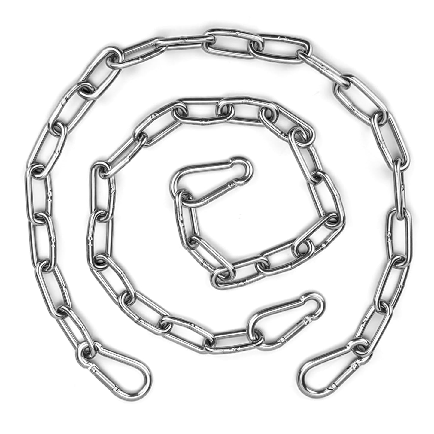 Syocsek 2 Pack Gate Chain Lock for Outdoor Fence with Carabiner, 5/32 x 24 Inch Stainless Steel Link Chains No Fear of Being Bent, Easy to Adjust Barn Chain for Livestock Gate, Silver