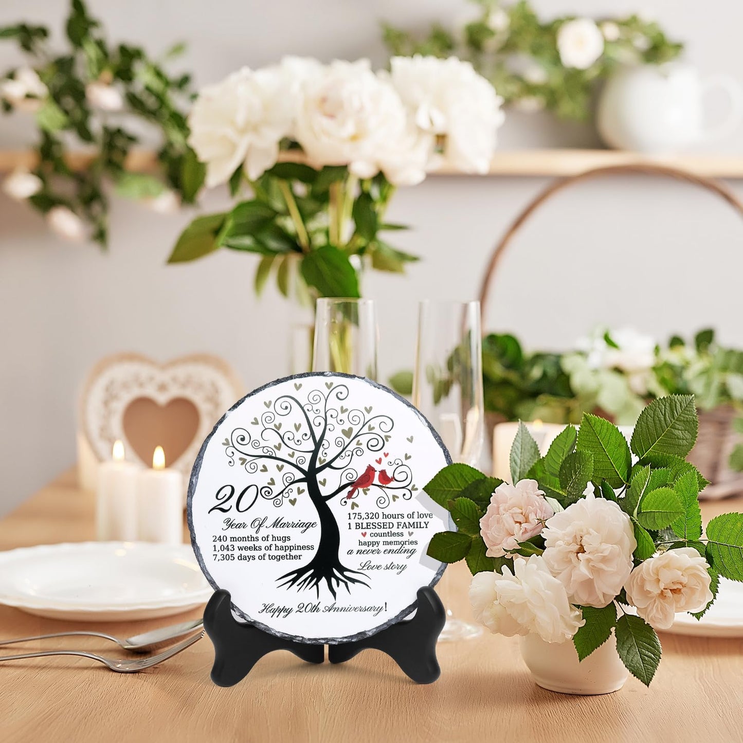 Lotoo China 20th Anniversary Slate Plate for Couple Gifts, White Elegant Keepsake Wedding Gifts for Couples, Husband, Wife, Parents