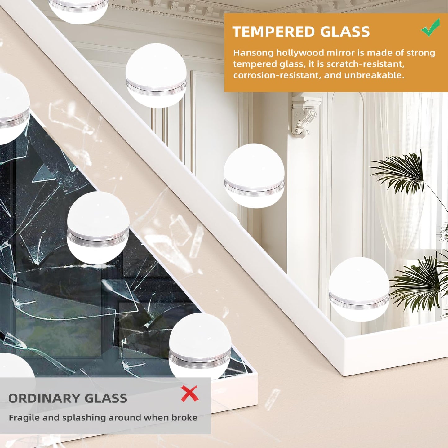Hansong Vanity Mirror with Lights and Bluetooth Speaker 32"x 22.8" Hollywood Makeup Mirror with 18 LED Bulbs, Large Lighted Mirror with 3 Color Modes, USB Charging, 10x Magnification, Tempered Glass