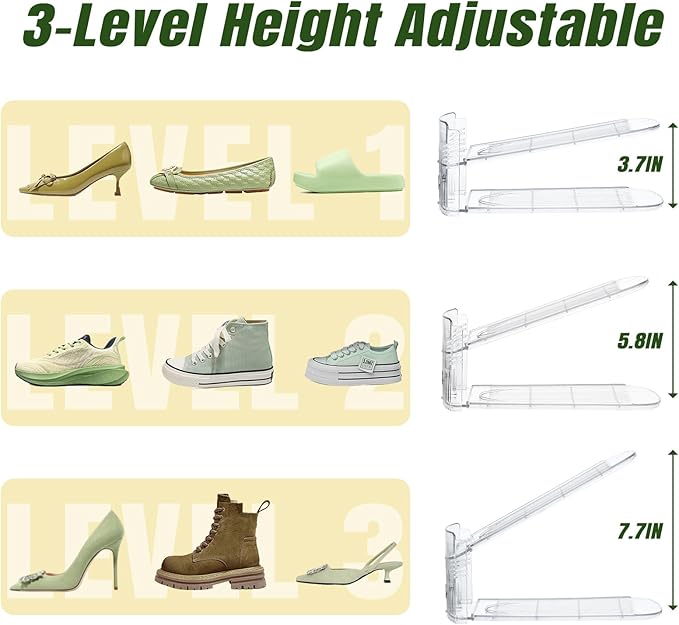Clear Shoe Slot Organizer, 30 Pack Adjustable Shoe Slots Organizer for Closet Clear Shoe Stackers Shoes Rack Holder Shoe Space Savers for A Pair of Shoes(Transparent)