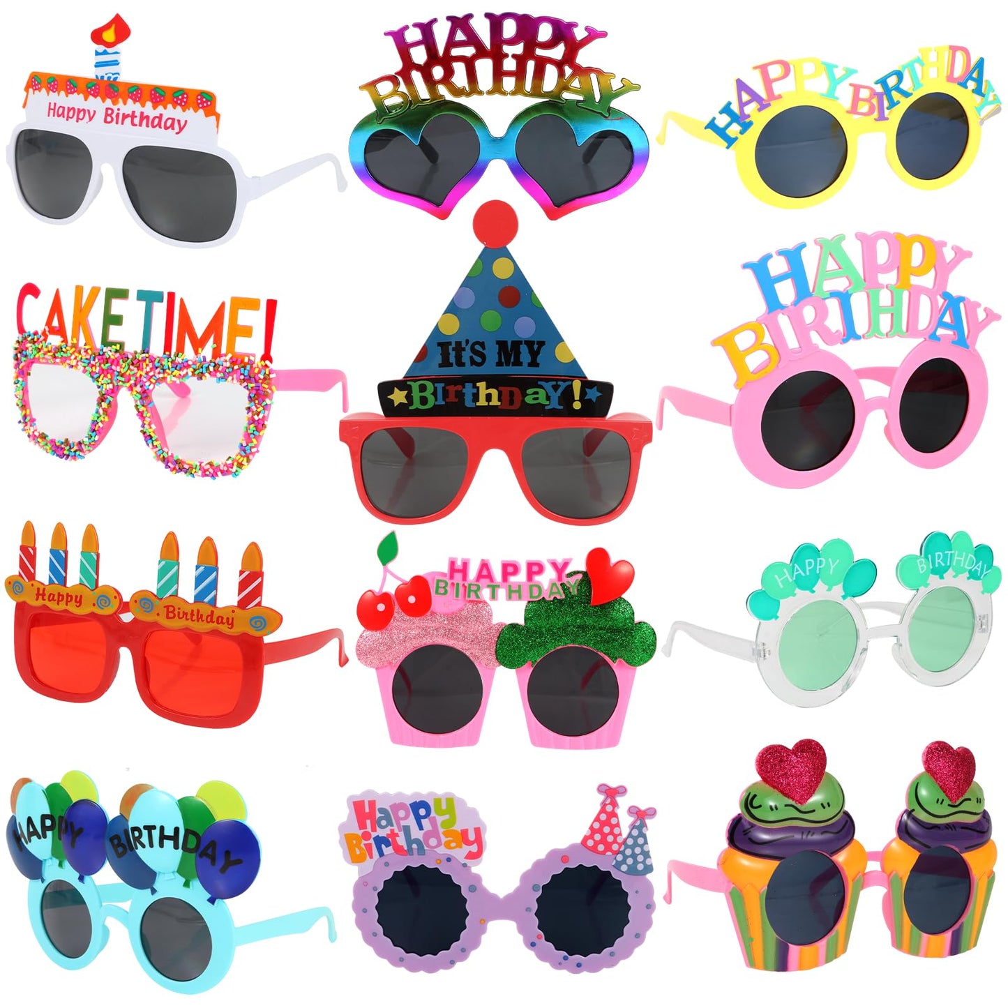 NICOWARM 12pcs Birthday Glasses, Happy Birthday Sunglasses, Novelty Funny Photo Booth Props for Party, Sunglasses for Kids Adults Party Favors
