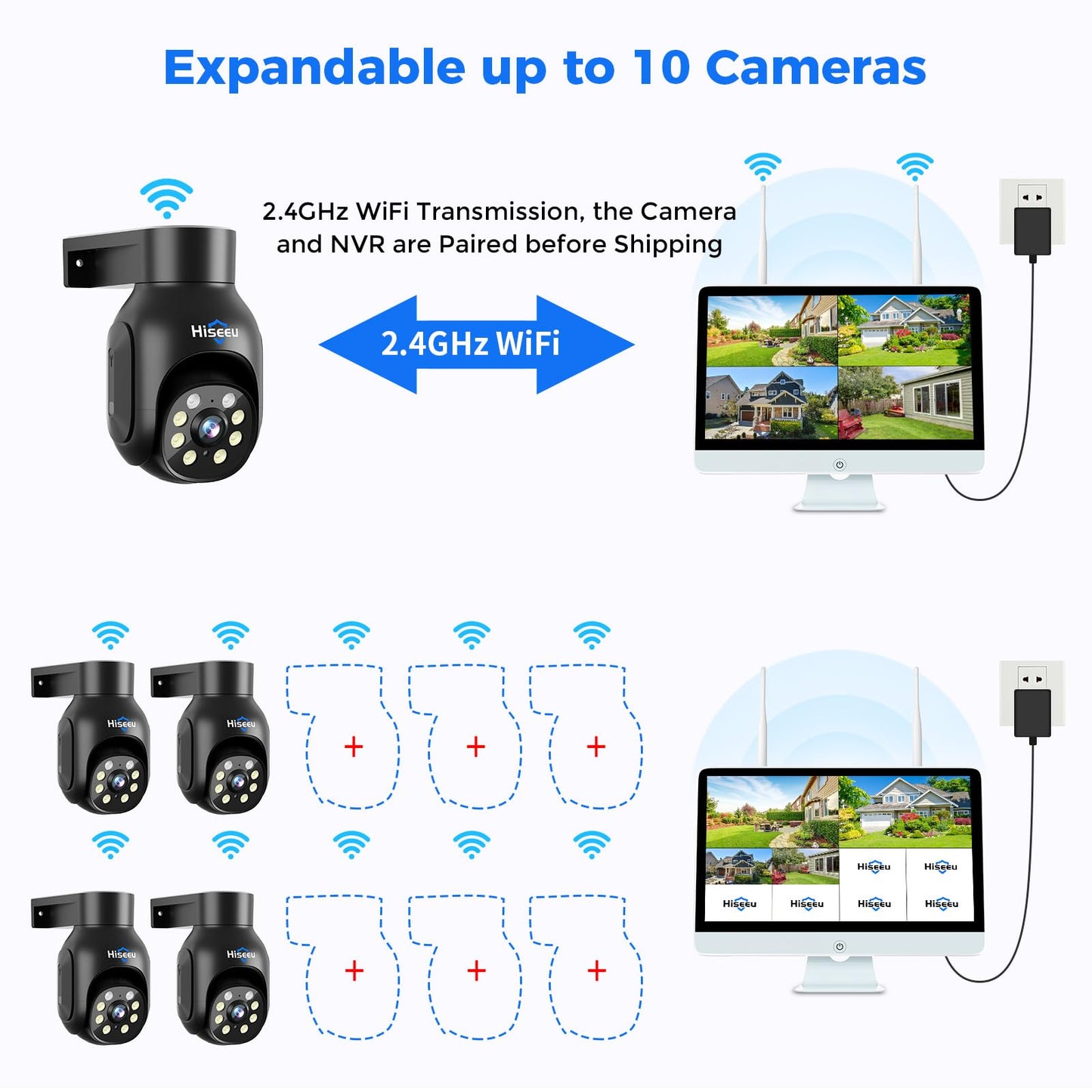 Hiseeu Wireless Security Camera System,All-in-One with 15" LCD Monitor 16CH NVR 4PCS 5MP PTZ Outdoor Camera,3TB HDD Storage, 2-Way Audio, Color Night Vision, Motion Alert,2.4G & 5G WiFi