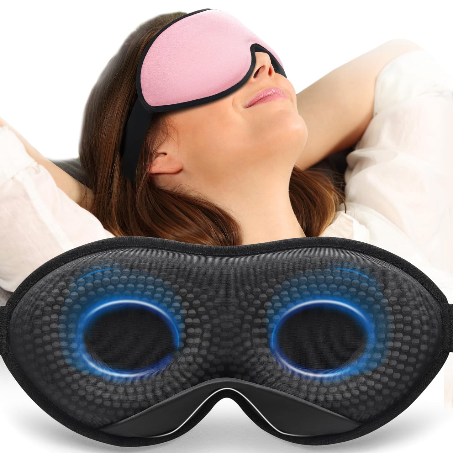 MABAO Weighted Sleep Mask - 100% Blackout Eye Mask for Sleeping for Women Men, 3D Contoured for Lash Extension, Zero Eye Pressure Memory Foam Cover, Soft Gentle Pressure Blindfold for Travel - Pink