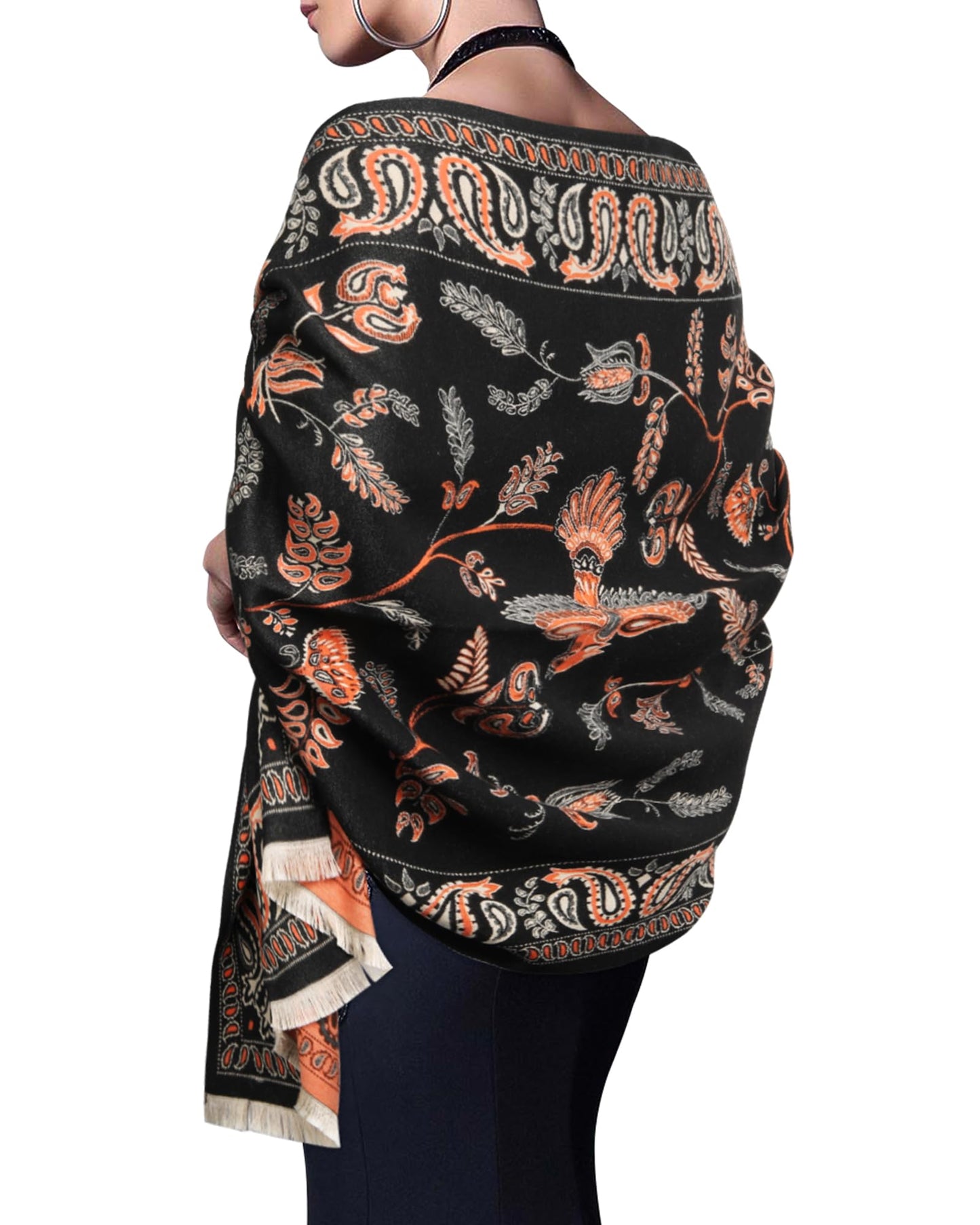 AWAYTR Pashmina Shawls Wraps for Women - Cashew Flower Winter Warm Big Scarf for Women Shawls and Wraps for Evening Dresses (Black)