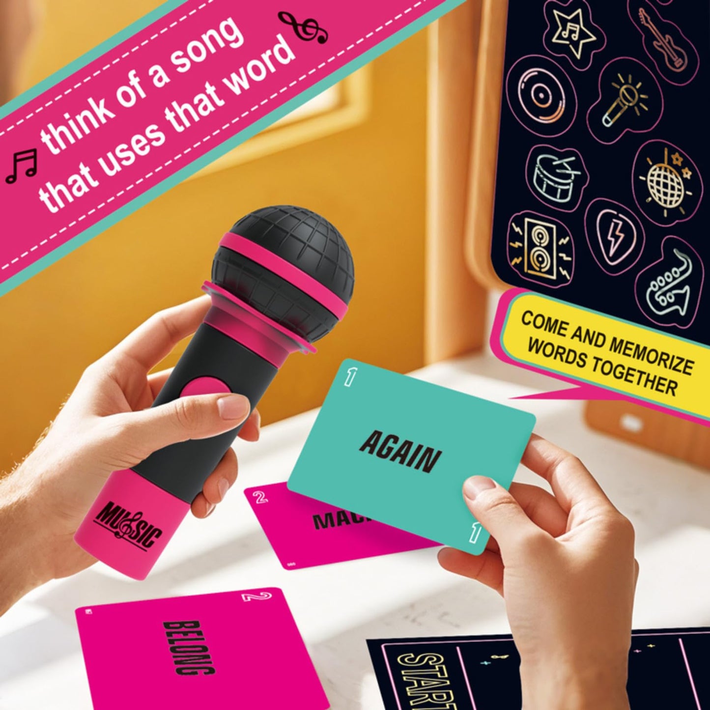 Music Party Games, Family Karaoke Board Game for 2-10 Players, Pick Up the Microphone Singing Games Grab Music Card Games with Lyrics Challenge for Adults & Music Lovers Games Night