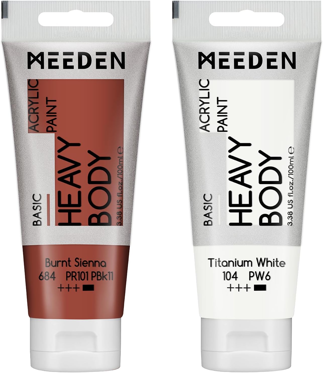 MEEDEN Acrylic Paint Burnt Sienna: Bundled with Titanium White Color - 100ml/3.38oz x 2 Bulk Heavy Body Acrylic Paint Tubes for Outdoor Home Plein Air Travel