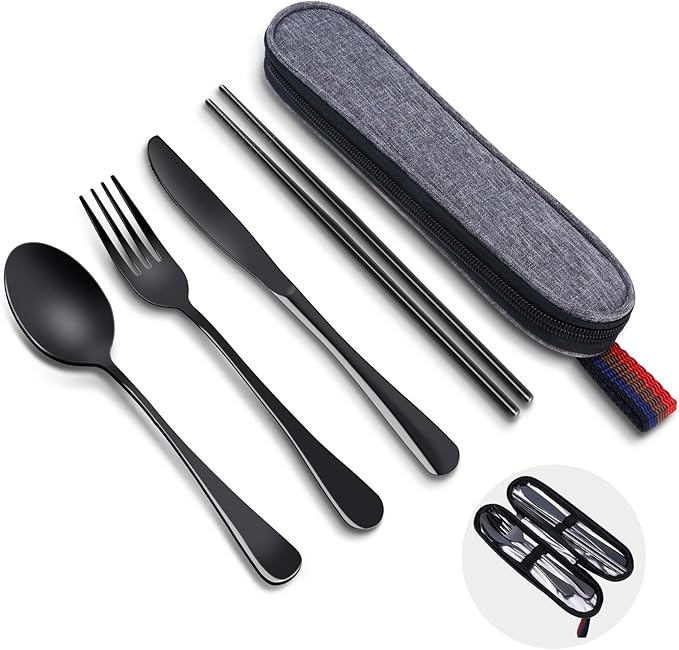 Reusable Travel Utensils Set with Case, Premium Stainless Steel Flatware, Portable Silverware for Lunch, Camping, Picnic, ...