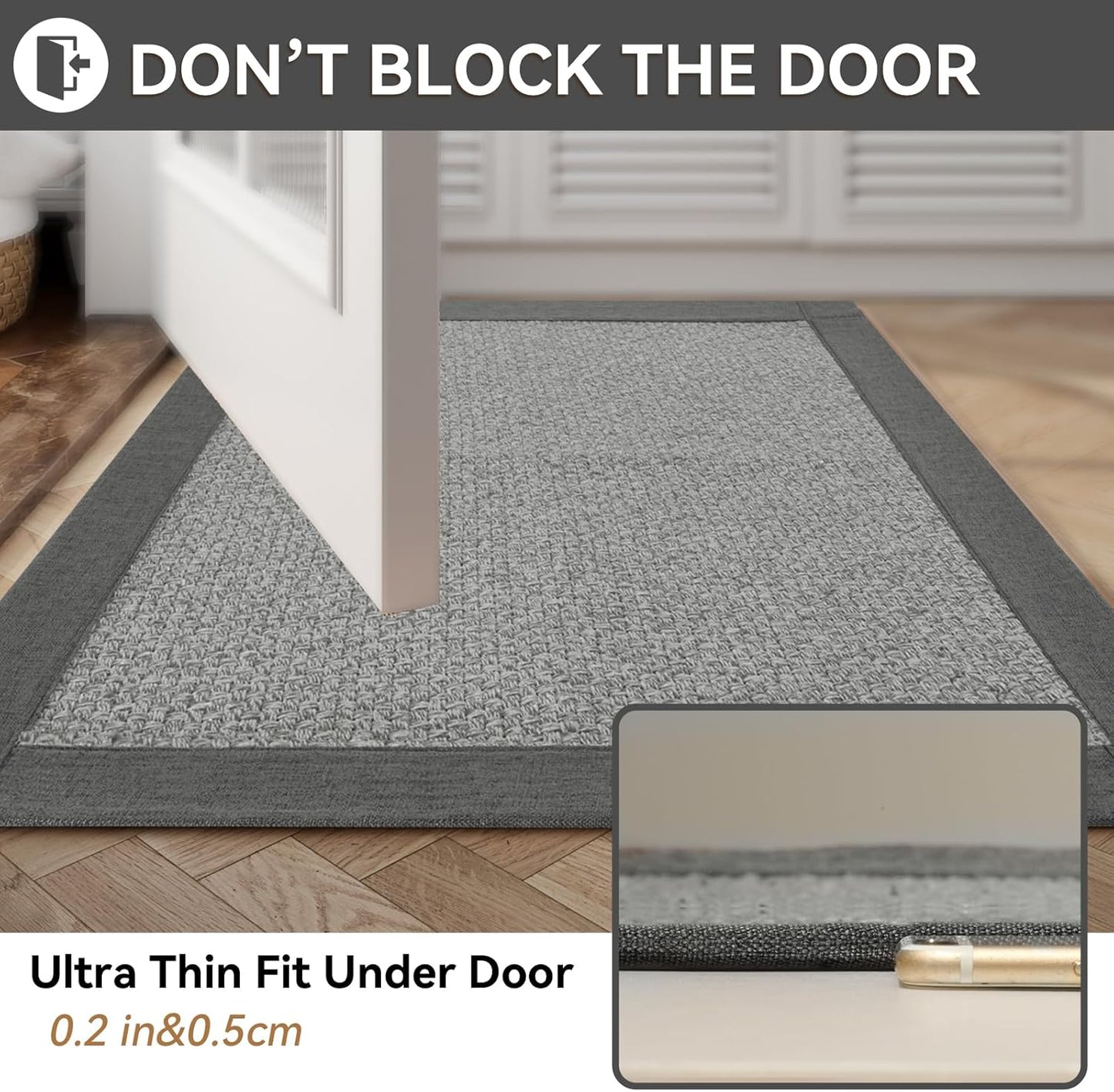 Non Slip Bath Mat Bathroom Rugs, Soft Jute-Like Ultra Thin Bath Mats, Rubber Backing Super Absorbent Quick Dry Bath Rug Shower Mat Fit Under Door Bathroom Floor, Machine Washable, Gray 24" x 36"
