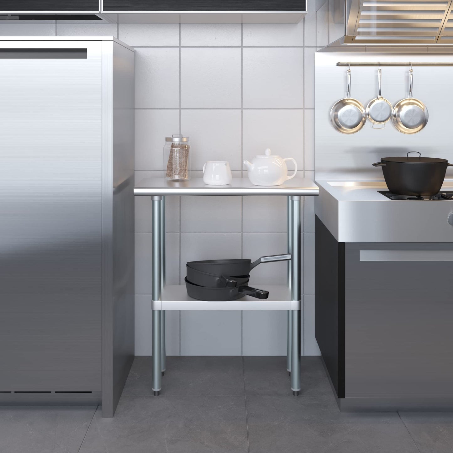 AmGood 14 in. x 30 in. Stainless Steel Work Table | Metal Kitchen Food Prep Table | NSF