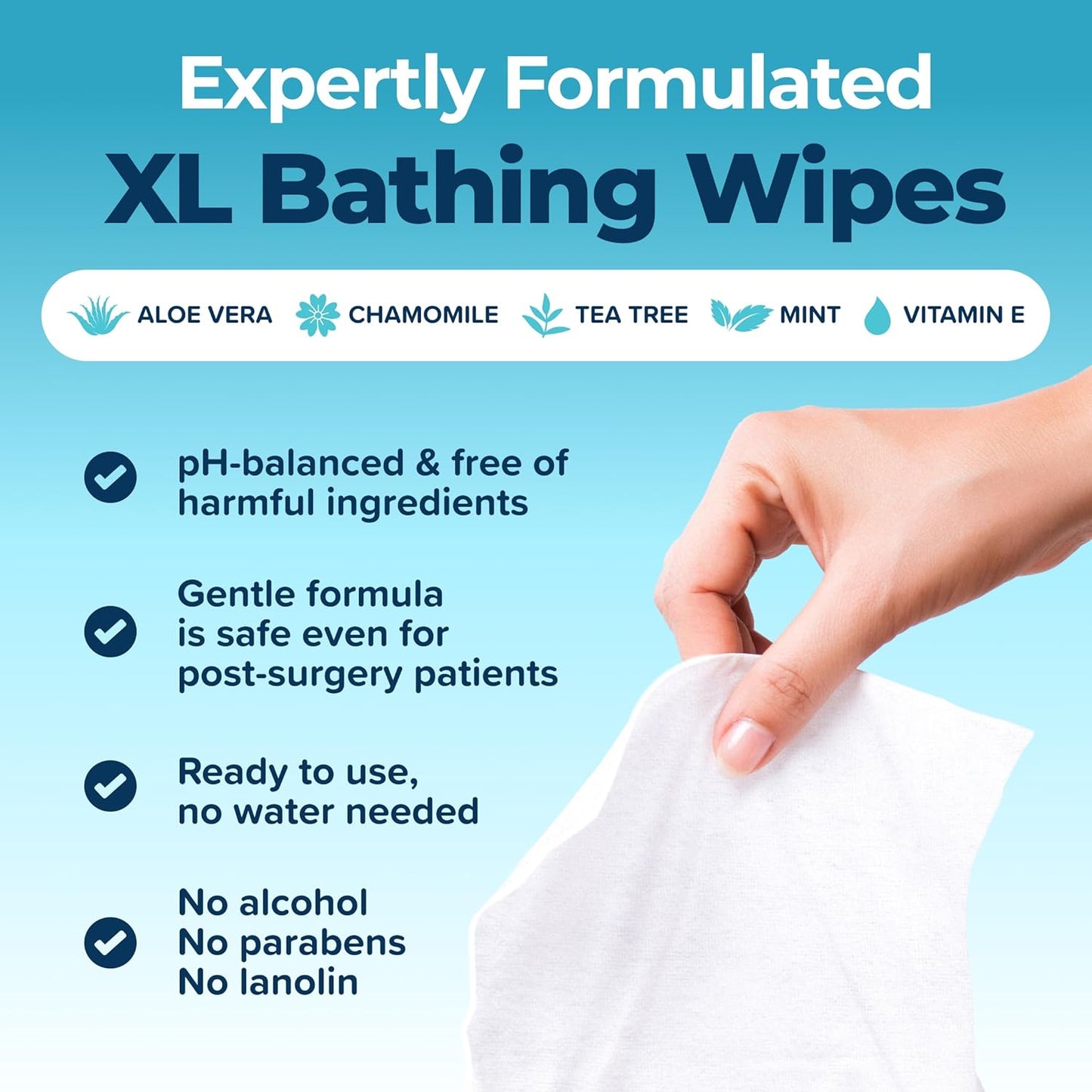 Body Wipes For Adults Bathing No Rinse 100pc XL - Ultra Thick Shower Wipes For Men Women - Personal Cleansing, Hygiene & Camping Essentials, Elderly Care, Travel, Incontinence Disposable Washcloths