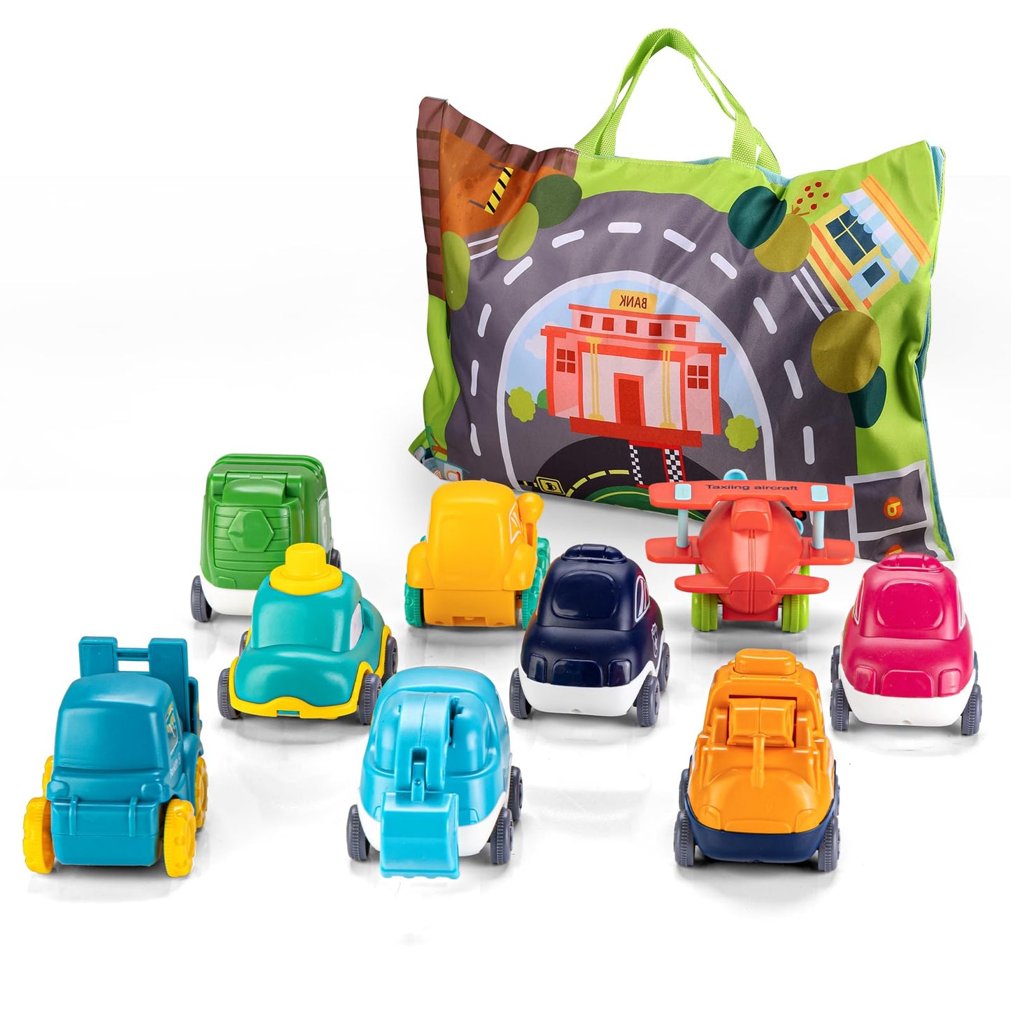 ALASOU 9 PCS Baby Cranes Car Toys with Playmat/Storage Bag|1st Birthday Gifts for Toddler Toys Age 1-2|Baby Toy for 1 2 Year Old Boy|1 2 Year Old Boy Birthday Gift for Infant 12 18 Months