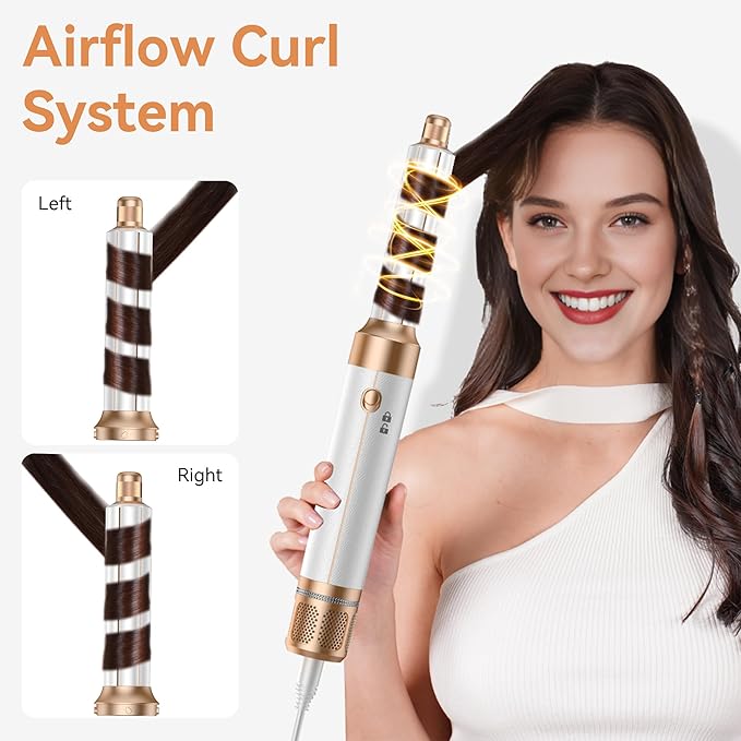 Hair Dryer Brush 7 in ONE, Powerful Blow Dryer Brush with Air Curler for Hair, Brush Blow Dryer with Diffuser, Ionic Hot Air Brush Fast Dry, Volumize, Curls, Straight, Hair Styling Tools 100-120V