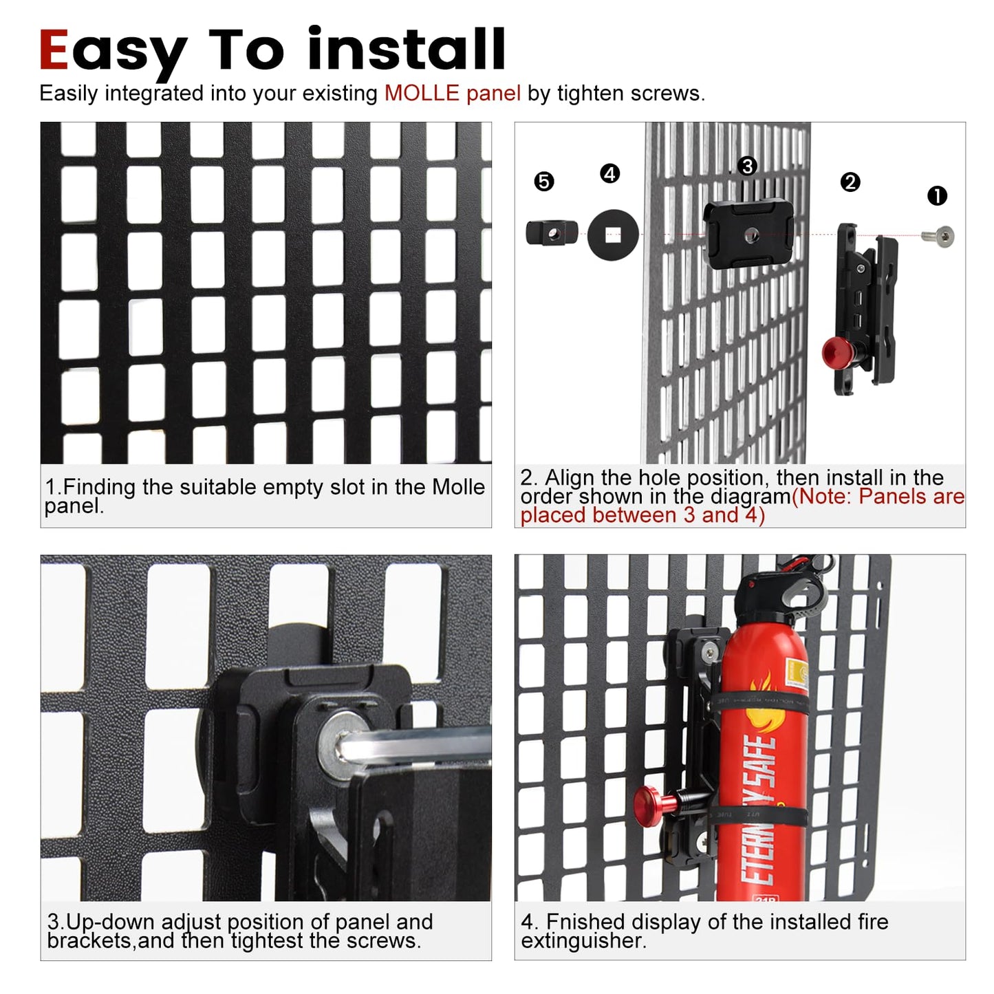 Molle Panel Fire Extinguisher Mount - Tactical Car Quick Release Fire Extinguisher Bracket Accessories Mounting Bracket Kits Fits 1-2 in Slots Holes for Trucks Vehicles Gear Molle Accessories