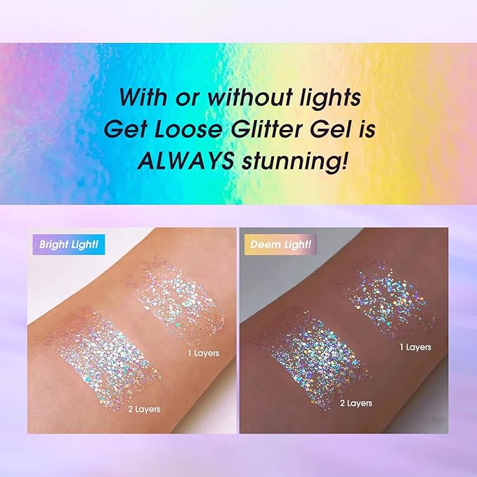 LANGMANNI Holographic Body Glitter Gel for Body, Face, Hair and Lip.Color Changing Glitter Gel Under Light. Vegan & Cruelty Free-1.35 oz (3# Neon Violet)
