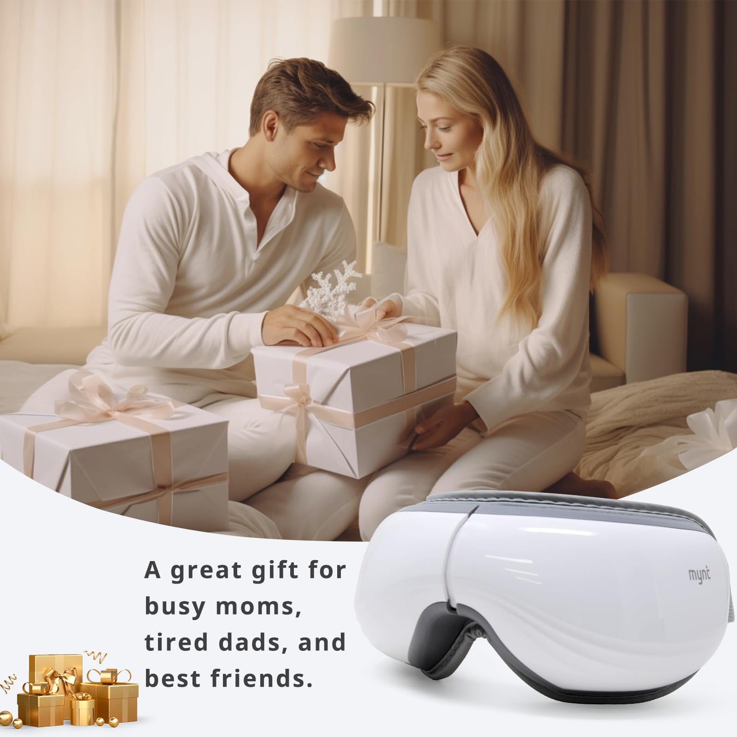 Mynt 5 Mode Eye Massager with Heat and Cooling, Heated Eye Massager with Bluetooth Capability, Folding Eye Mask Massager with Heat and Cool, Eye Massage with Voice Announcement, Gifts for Christmas