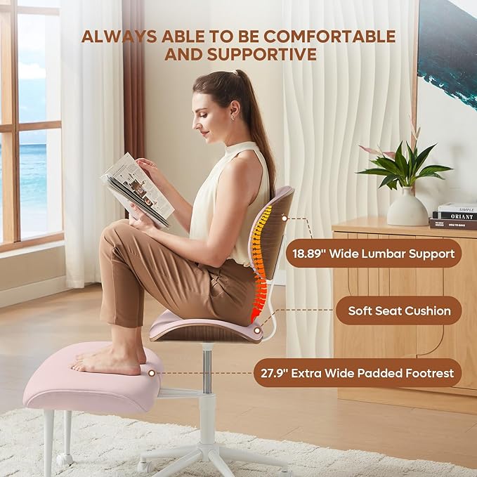 Bestier Meditation Chair with Wider Bentwood Back Support, Ergonomic Cross Legged Office Chair for Adults up to 300 lbs, 360° Swivel Adjustable Height for Multi Position (Contemporary Bentwood, Pink)