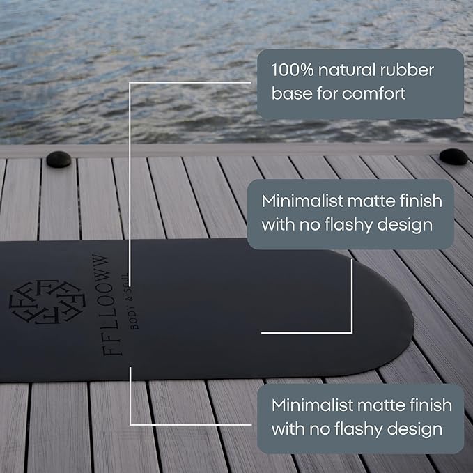 FFLLOOWW Body & Soul Non-Slip Yoga Mat, 4.5mm Natural Rubber Exercise Mat with Carry Strap – Anti-Sweat, Eco-Friendly Mat for Yoga, Pilates, Home Workouts