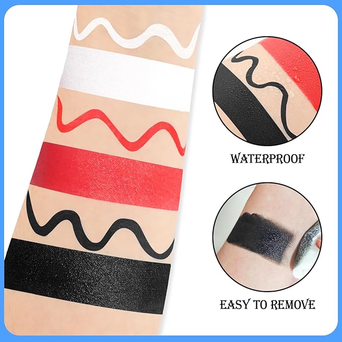 Black White Red Face & Body Paint - Blendable Facepaint Foundation with Sponge & Brush for Skin, Professional Halloween Face Make-up Kit for Zombie Clown Vampire Skeleton Skull Joker Costume