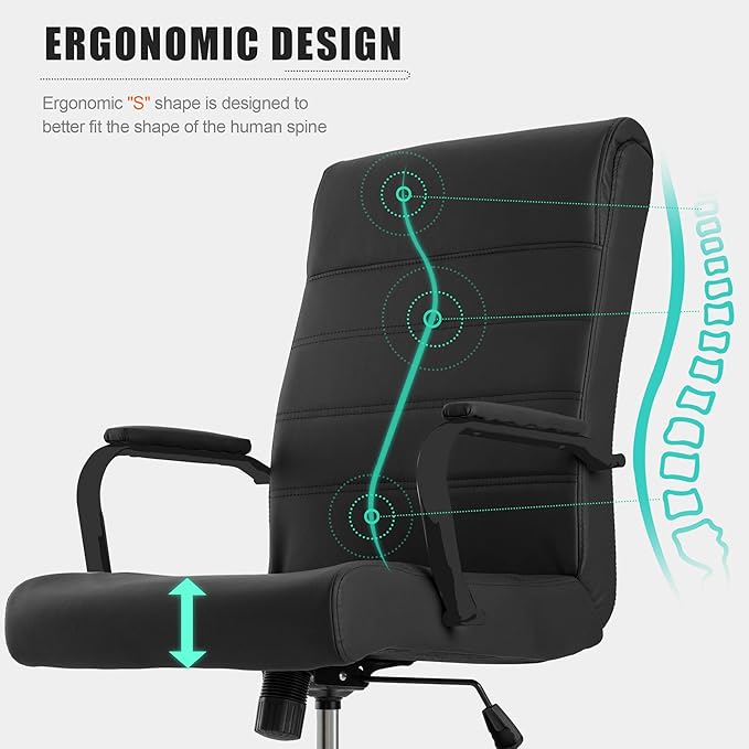 BOWTHY Office Desk Chair,Modern Conference Room Chairs,High Back Ergonomic Home ofiice Chair,Adjustable Height Swivel Executive Computer Chair with Padded Seat and Armrest (Pure Black)
