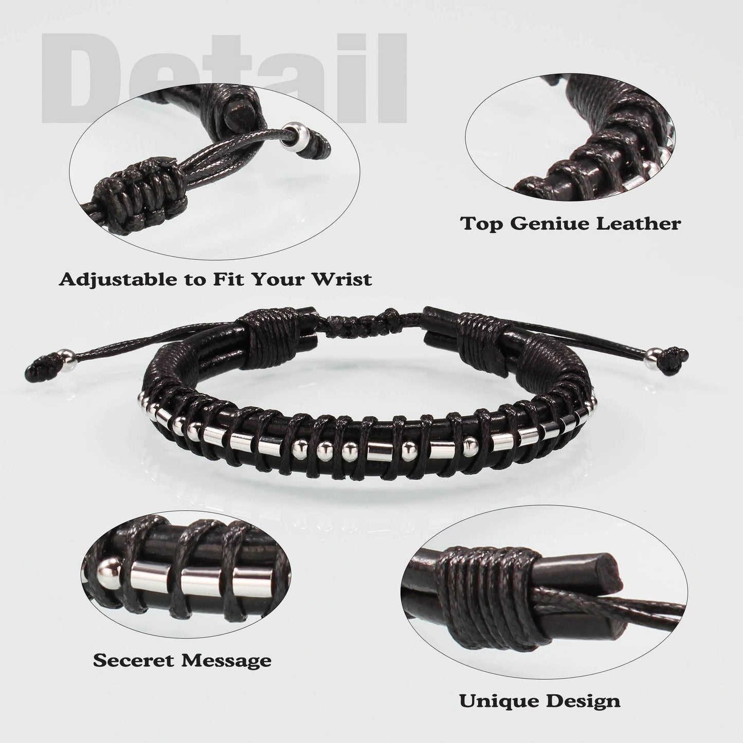 Btysun Retirement Gifts for Men Morse Code Bracelets Inspirational Leather Bracelet Secret Message Uplifting Graduation Gifts Th