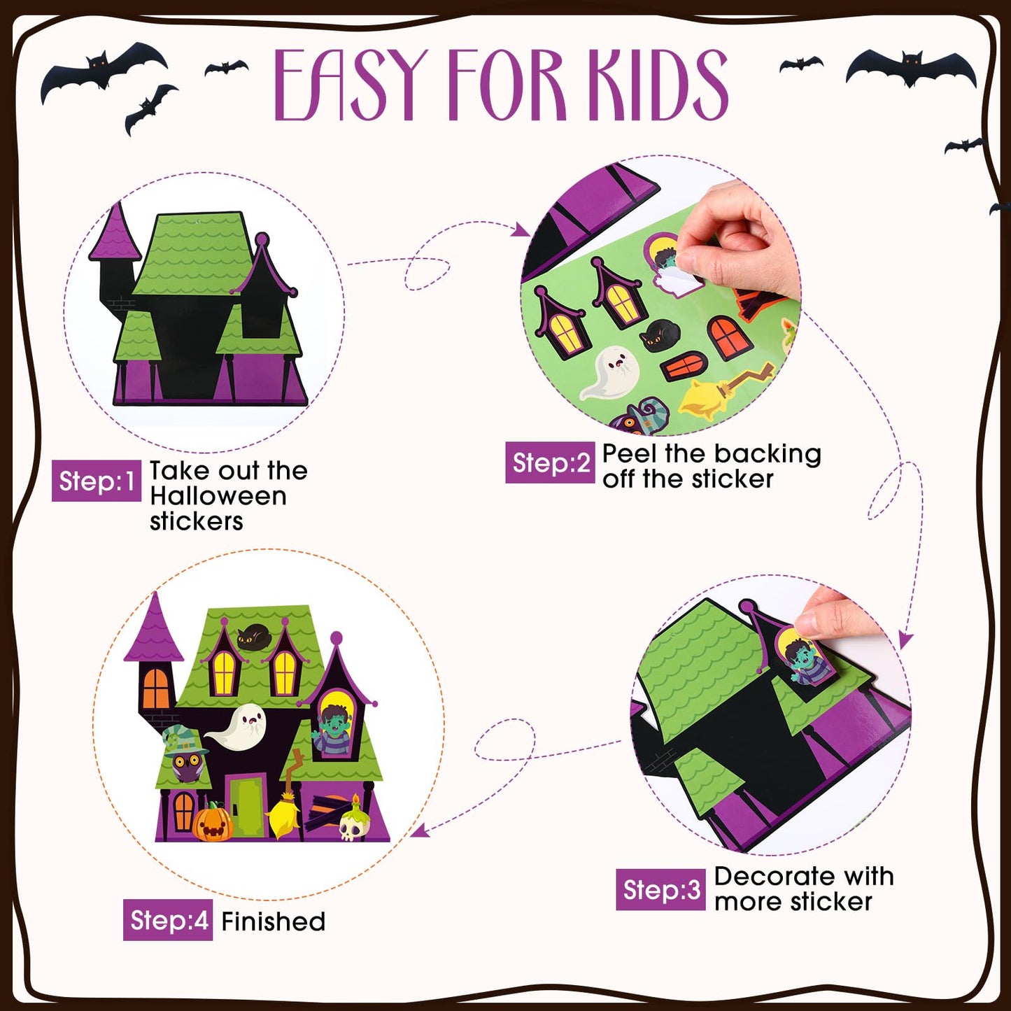 Pajean 48 Packs Halloween Craft Kits for Kids Halloween Haunted House Craft Kit Make Your Own Haunted House Stickers for Classroom Favors Activities