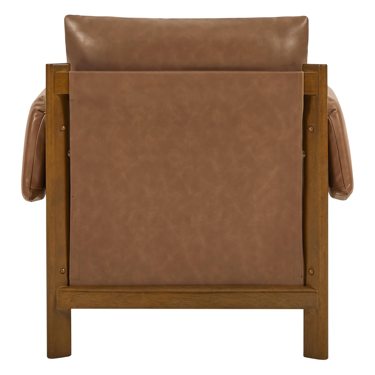 CHITA Accent Chair, Mid Century Modern Upholstery Armchair for Living Room, Solid Wood Frame, Faux Leather in Saddle Brown
