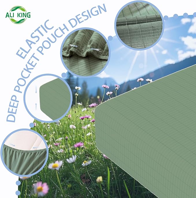 Ali King Grounding Sheets - King Size, Soft Cotton with Silver Fiber, 15'' Deep Pocket Earth Grounding Fitted Bed Sheets for Improved Sleep (Green, King 76''*80''*15'')