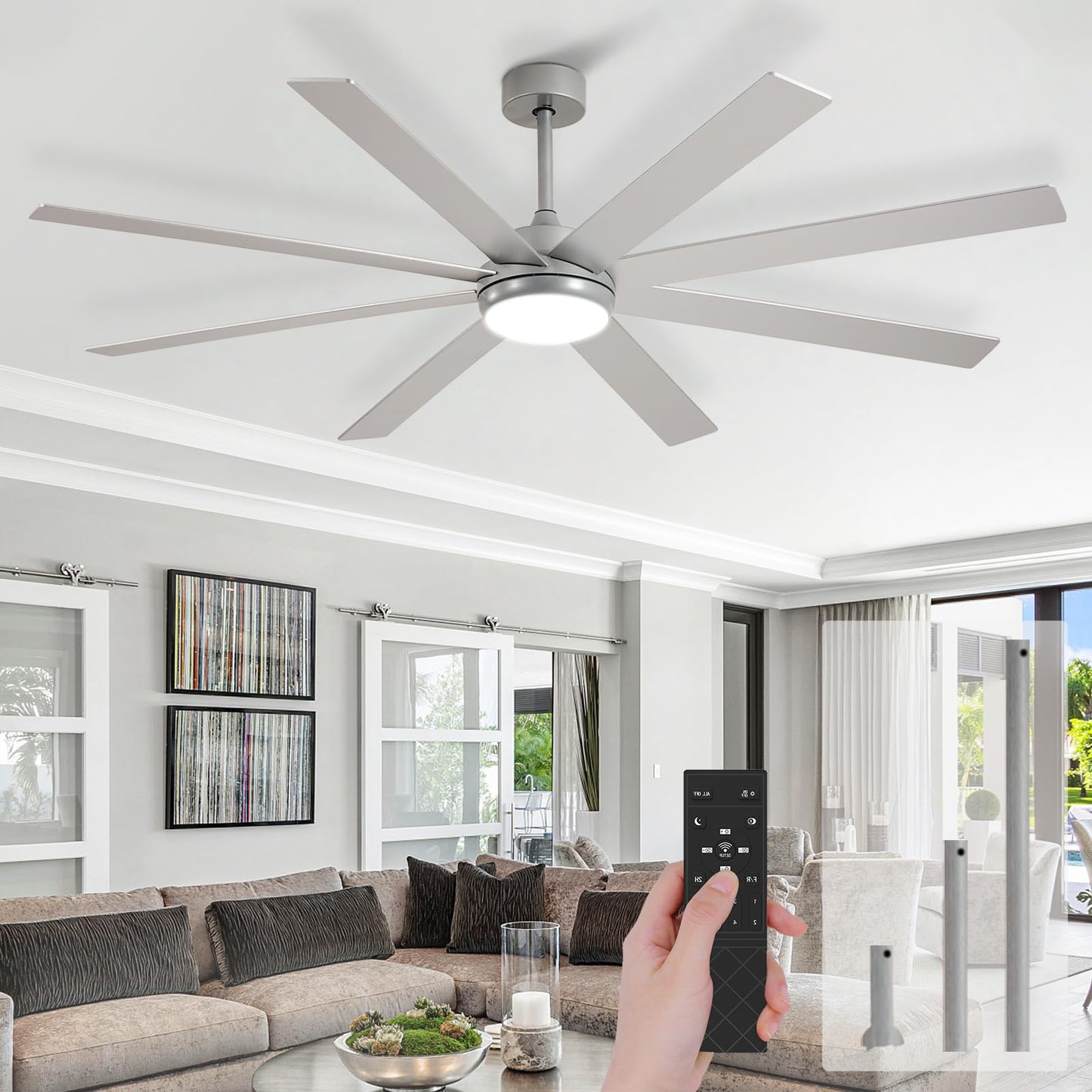 Dllt Large Ceiling Fans With Lights: 66In Modern Indoor/Outdoor Ceiling Fan For Living Room Patio - Silver Ceiling Fans With Rem