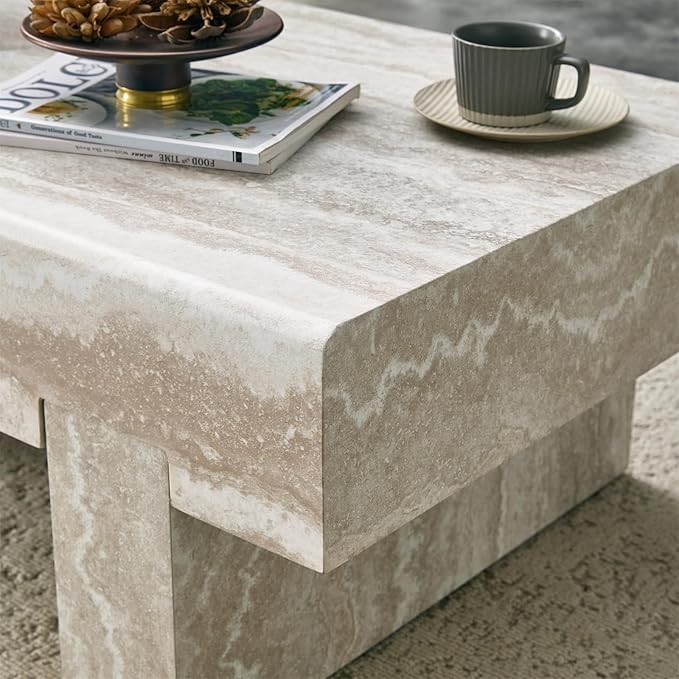 LKTART 46'' Rectangle Coffee Table for Living Room, Stone Pattern Desktop, Marble Pattern Thick Sturdy Legs Coffee Table with Storage for Dining Room Apartment Small Space (Stone Pattern)