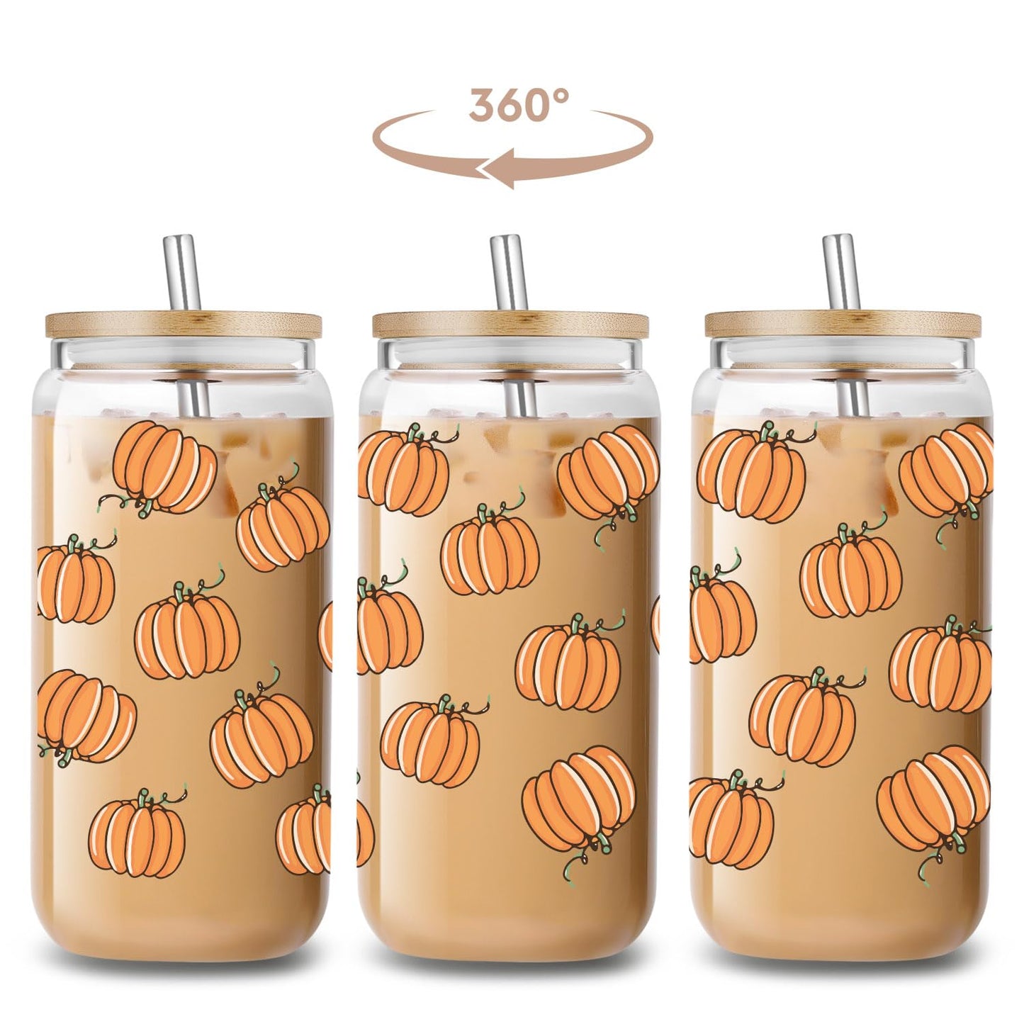 SEWSONG Fall Pumpkin Cup Birthday Gifts for Women Mom Friend Sister,Thanksgiving Glass Tumbler,Pumpkin Mug Glass Cup with Lids and Straws 16oz,Fall Coffee Cups,Halloween Coffee Tumbler