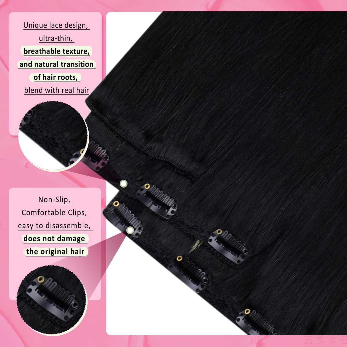 YoungSee 150G Black Clip in Hair Extensions Straight Hair Extensions Clip ins Black Clip on Hair Extensions Jet Black Clip on Ha