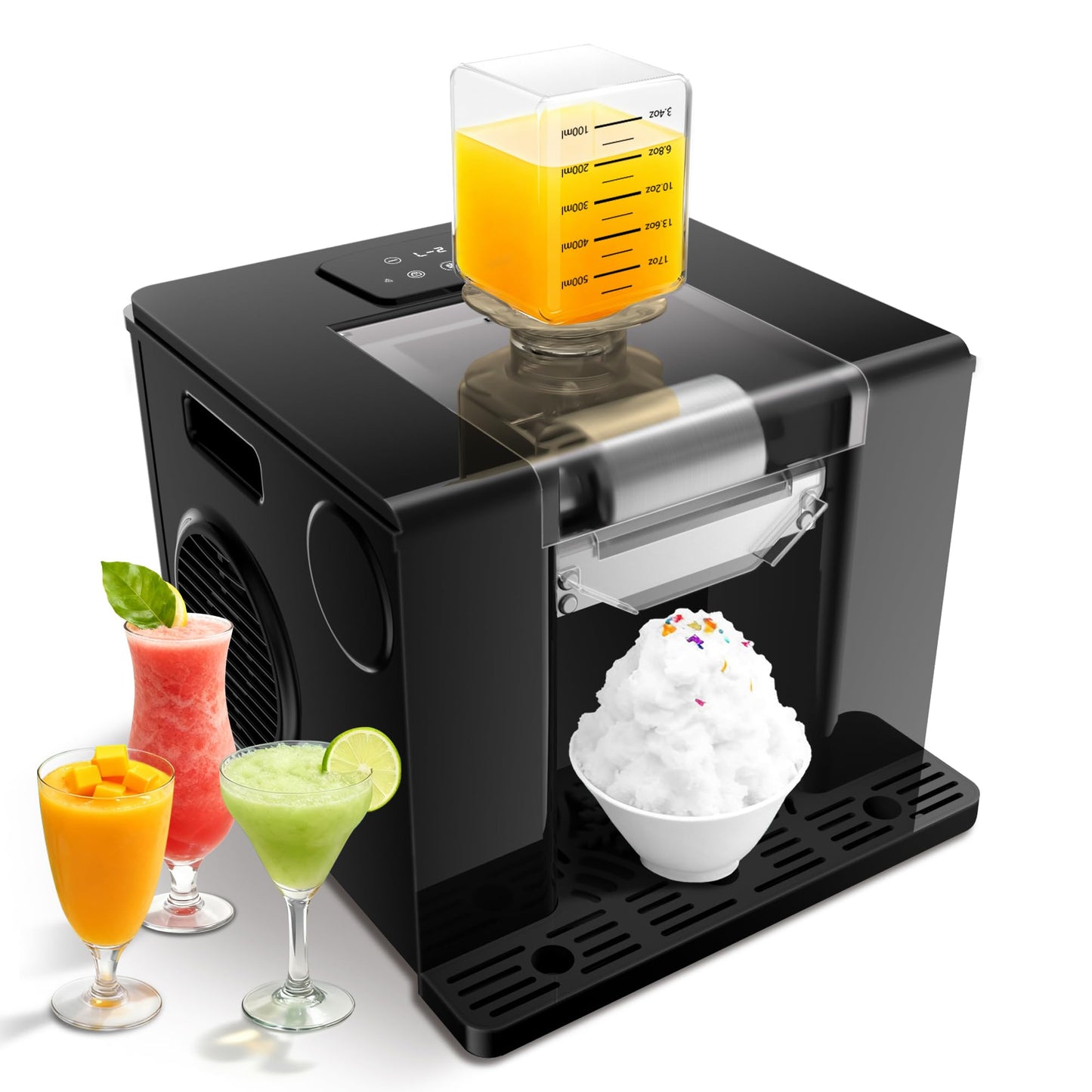Bellatte Shaved Ice Machine with Compressor | 60s Fast Fluffy Slushie & Snow Cone Maker | No Pre-Freezing | Sugar-Free Friendly | Self-Cleaning | 16oz Frozen Drink Maker for Home, Party & RV