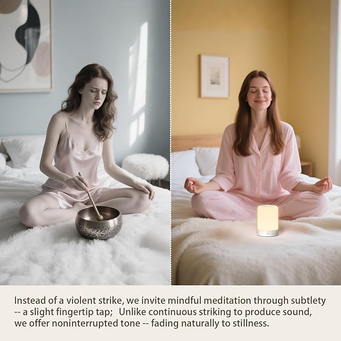 Quietbliss Tibetan Meditation Bowl - Soft Non-Glare Night Light, 9 Tones, Rechargeable for Yoga, Sleep & Stress Relief