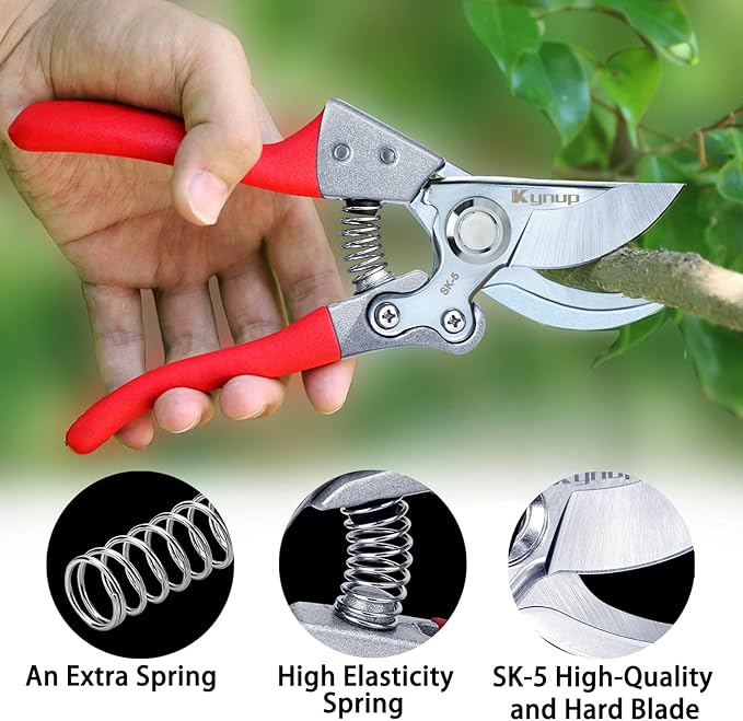 Kynup Pruning Shears, Gardening Scissors, Pruners for Gardening, Heavy Duty Garden Tools, Garden Grass Clippers Hand Hedge Shears, (Red)
