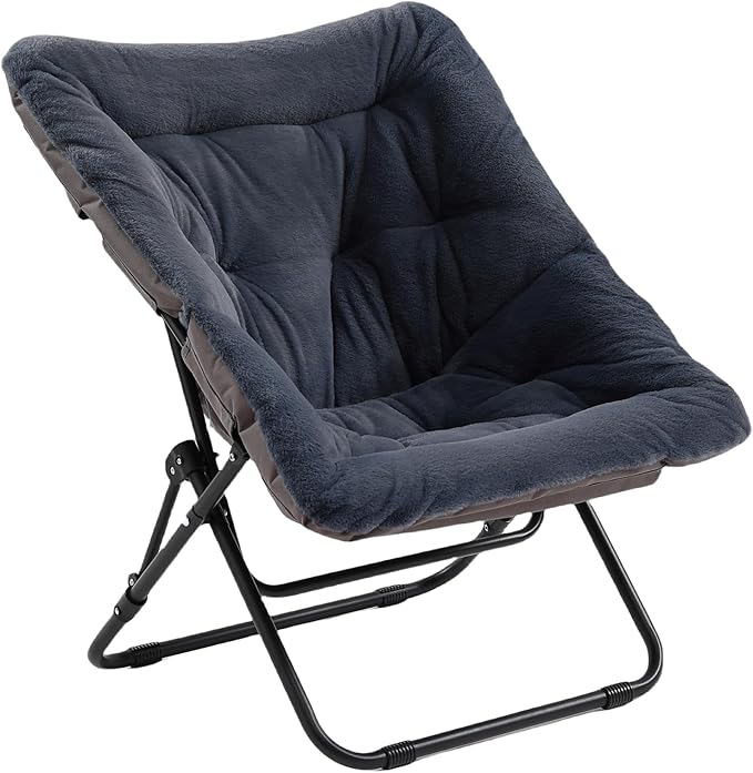 Givjoy Comfy Folded Chair, Soft Faux Fur Oversized Folding Chair, Flexible Lounge Lazy Chair for Kids Girls Teens Adults, Moon Chair for Dorm Rooms, Bedroom, Living Room