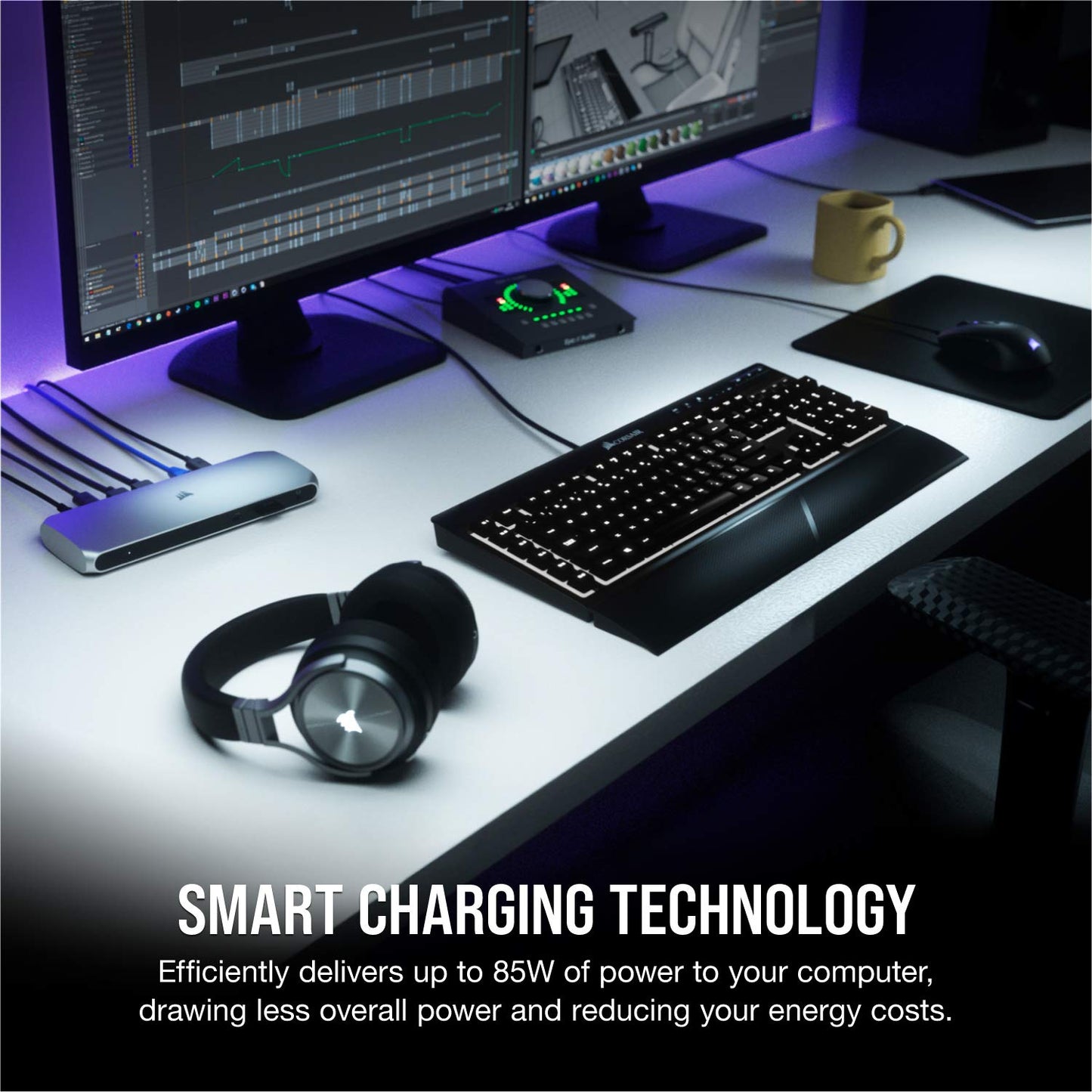 Corsair Tbt100 Thunderbolt 3 Dock - 85W Charging, Dual 4K 60Hz Support, 2X Hdmi, 40Gb/S ,Usb-C Gen 2 (15W) X2, Usb-A 3.1 (7.5W)