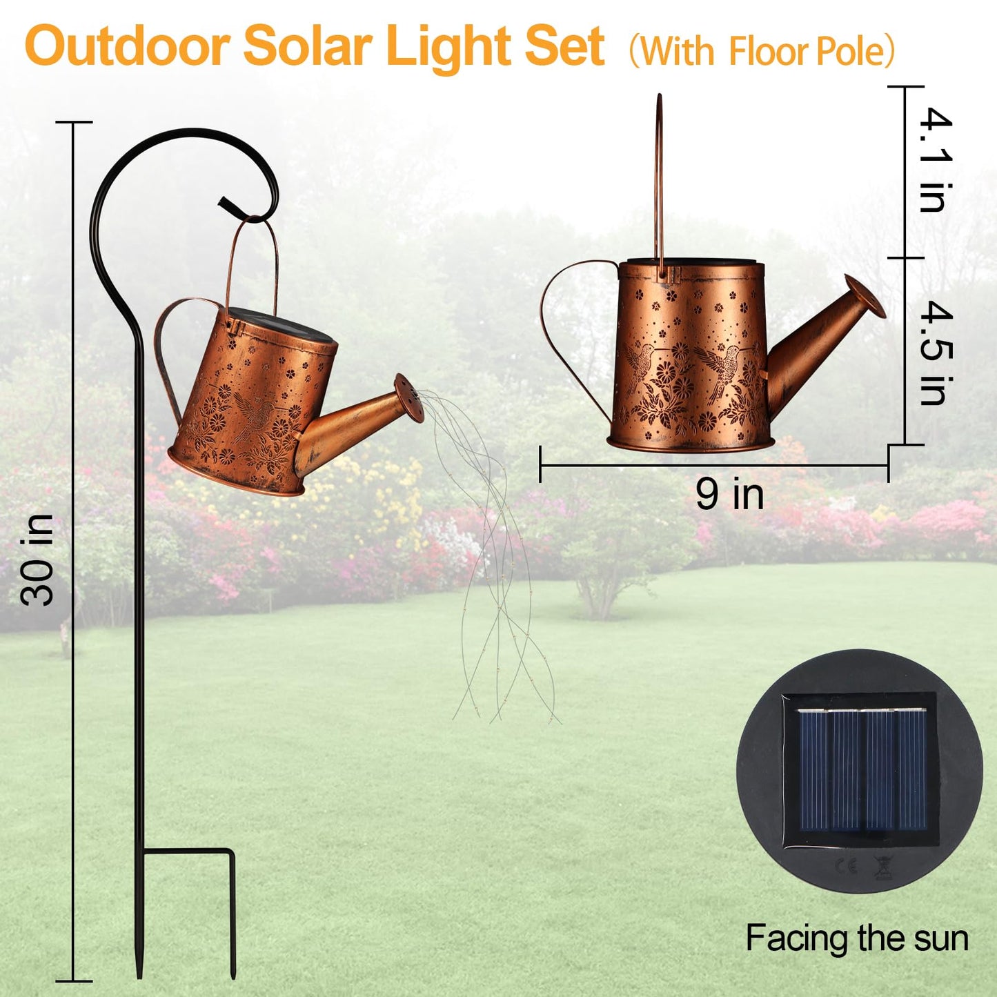 Solar Watering Can Light, Solar Powered Hanging Lantern Landscape Lights, Decorative Garden for Yard Waterproof Garden Decor, Gifts for Mom, Grandma（Hummingbird）