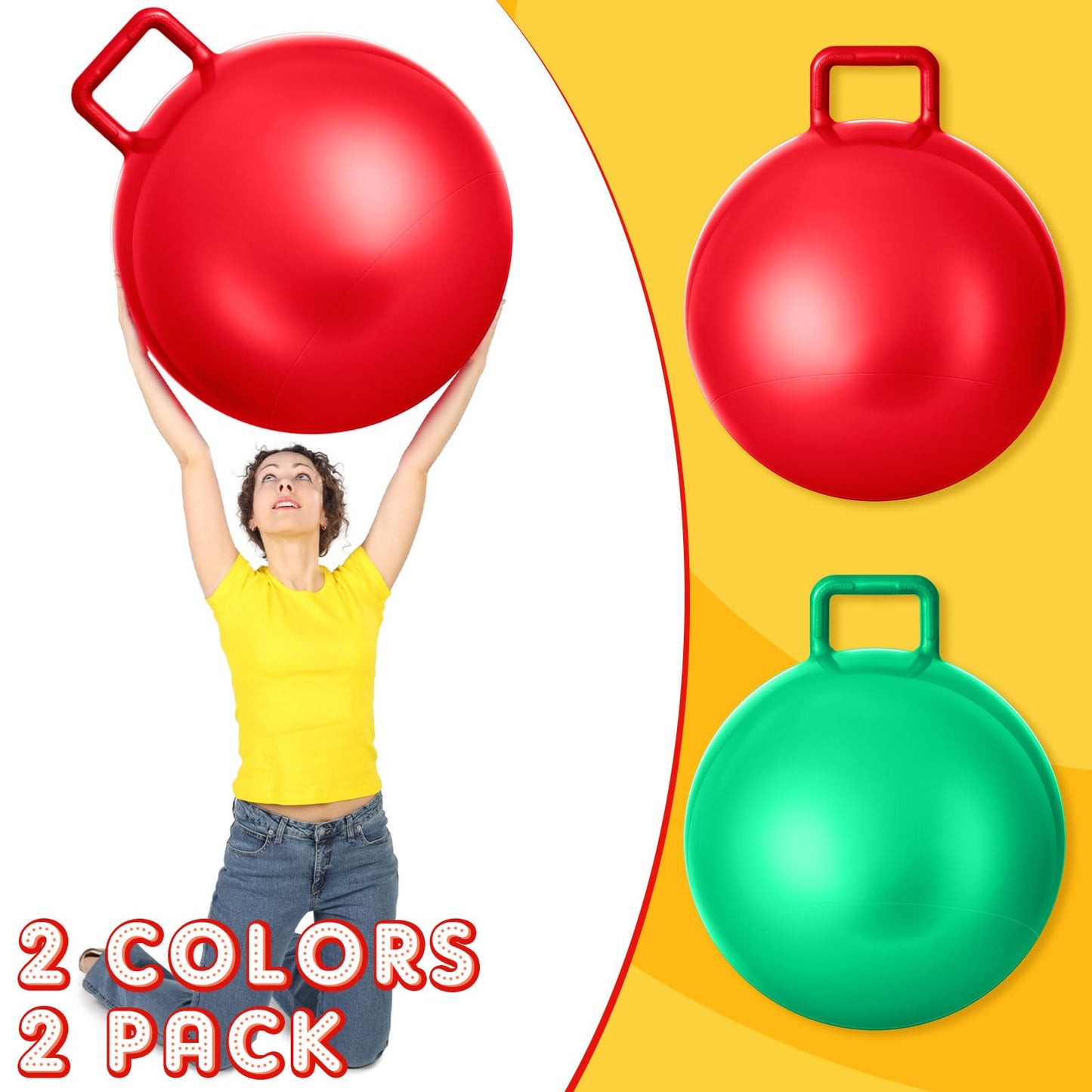 Lewtemi 2 Pcs 31 Inch Big Hopper Ball Jumping Hopping Inflatable Bouncing Ball with Handle and Air Pump for Adults Carnival Outdoor Sports Game(Red, Green)