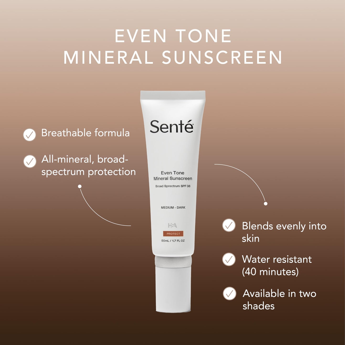 Sent   Even Tone Mineral Sunscreen Tinted Broad-Spectrum Lotion - Medium-Dark SPF 36 - UVA/UVB Protection - 40-Min Water-Resista