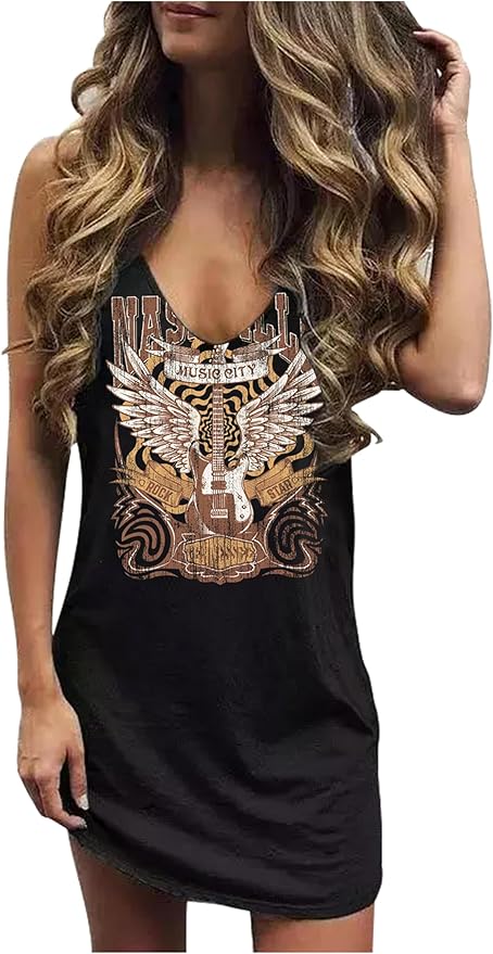 CHUNTIANRAN Mini Dress for Women Summer Beach Vacation T Shirts Sundress Sexy V Neck Sleeveless Tanks Dresses