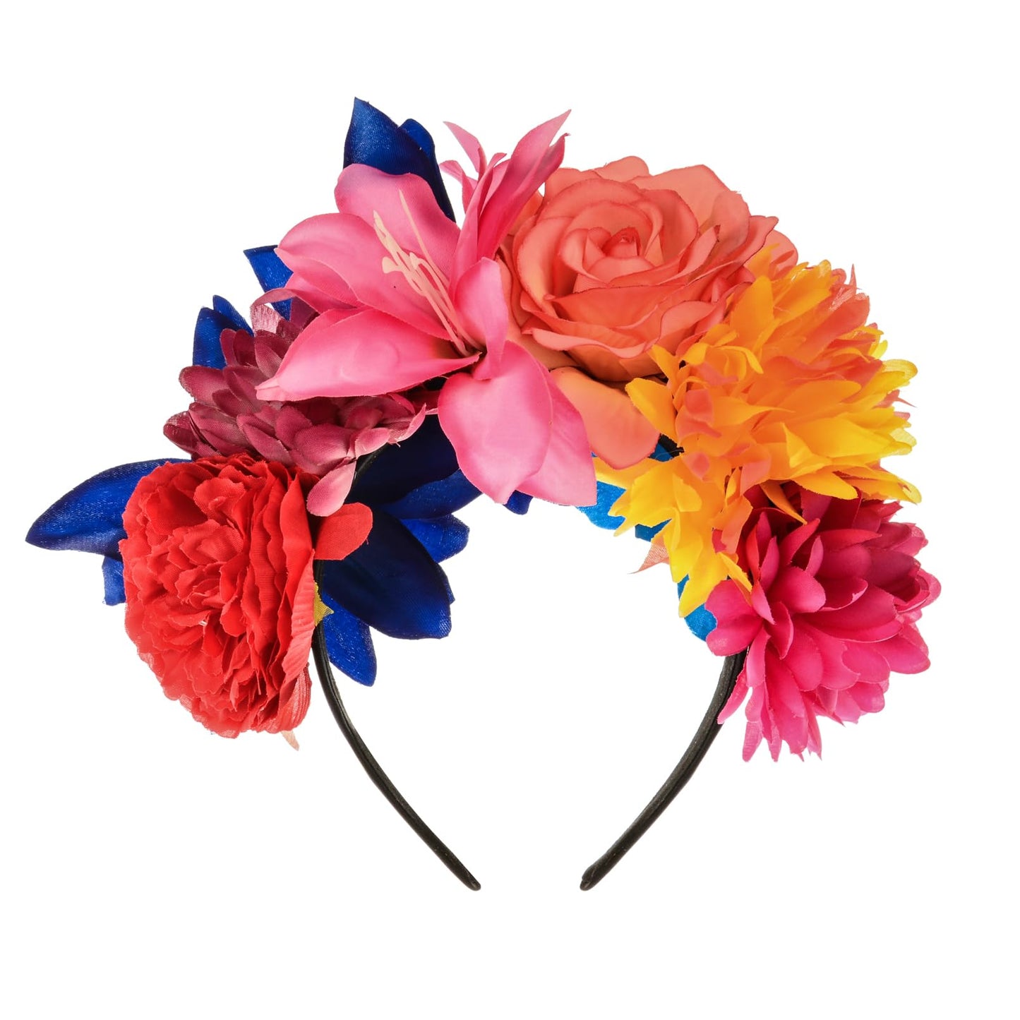 June Bloomy Mexican Flower Headband Halloween Cinco De Mayo Party Costume Day of The Dead Headpiece(Red Pink Orange Blue)