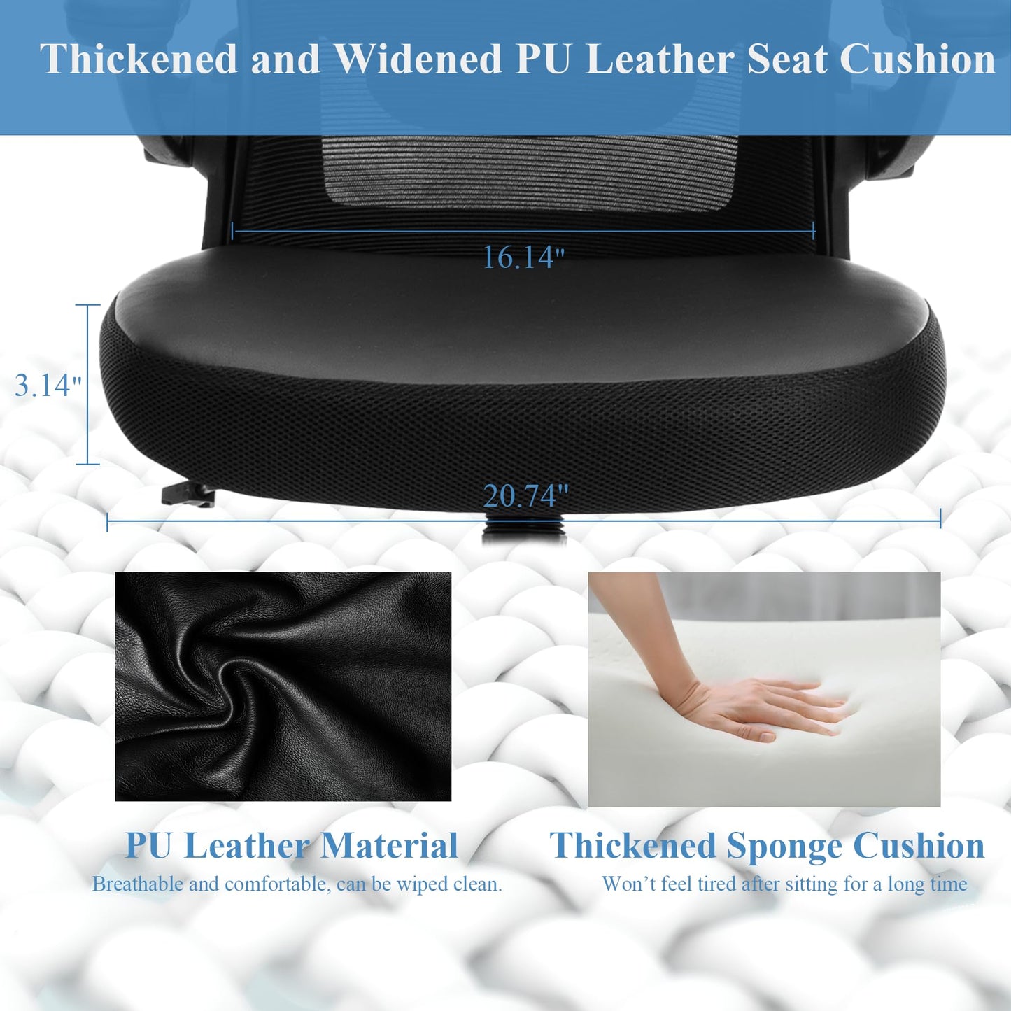TOPBSHODC Ergonomic Office Chair 400lbs PU Leather Mesh Desk Chair with Lumbar Support, Flip-Up Arms, Swivel Wheels, Adjustable Height, Rolling Executive Computer Task Chair for Home Office,Black