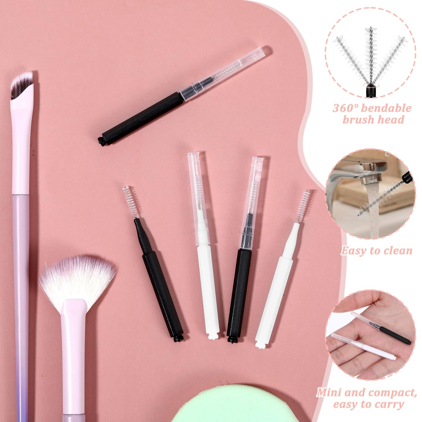60PCS Micro Eyebrow Brush With Cap, Brow Lamination Brush Eyebrow Brush with Cap Eyebrow Spoolie Brush Portable Mini Spoolies fo