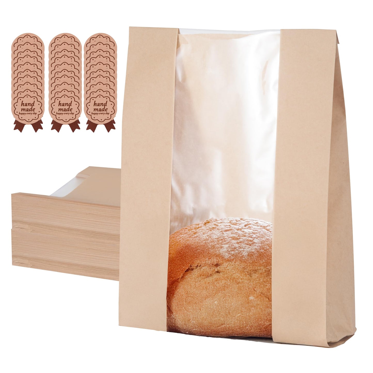 110 Pack Bread Bags for Homemade Bread 13.8" x 8.3" x 3.55",Sourdough Paper Bread Bags With Window,125 sealing stickers A Large Bakery Bags Used for Storage Bread Cookies & Snacks
